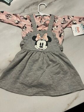 NWT Disney Baby Pink and Gray Minnie Two-Piece Outfit Sz 12M